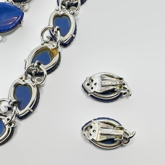 Lisner Parure, Thermoset, Blue, Necklace, Bracelet, Earring, Signed, Set,Silver - Picture 5 of 6
